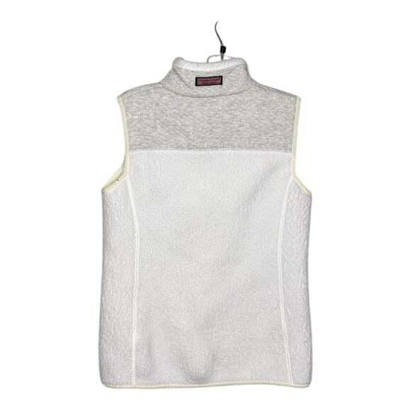 Vineyard Vines White Sherpa Fleece gray Quilted Full Zip Vest XXS - Picture 5 of 6
